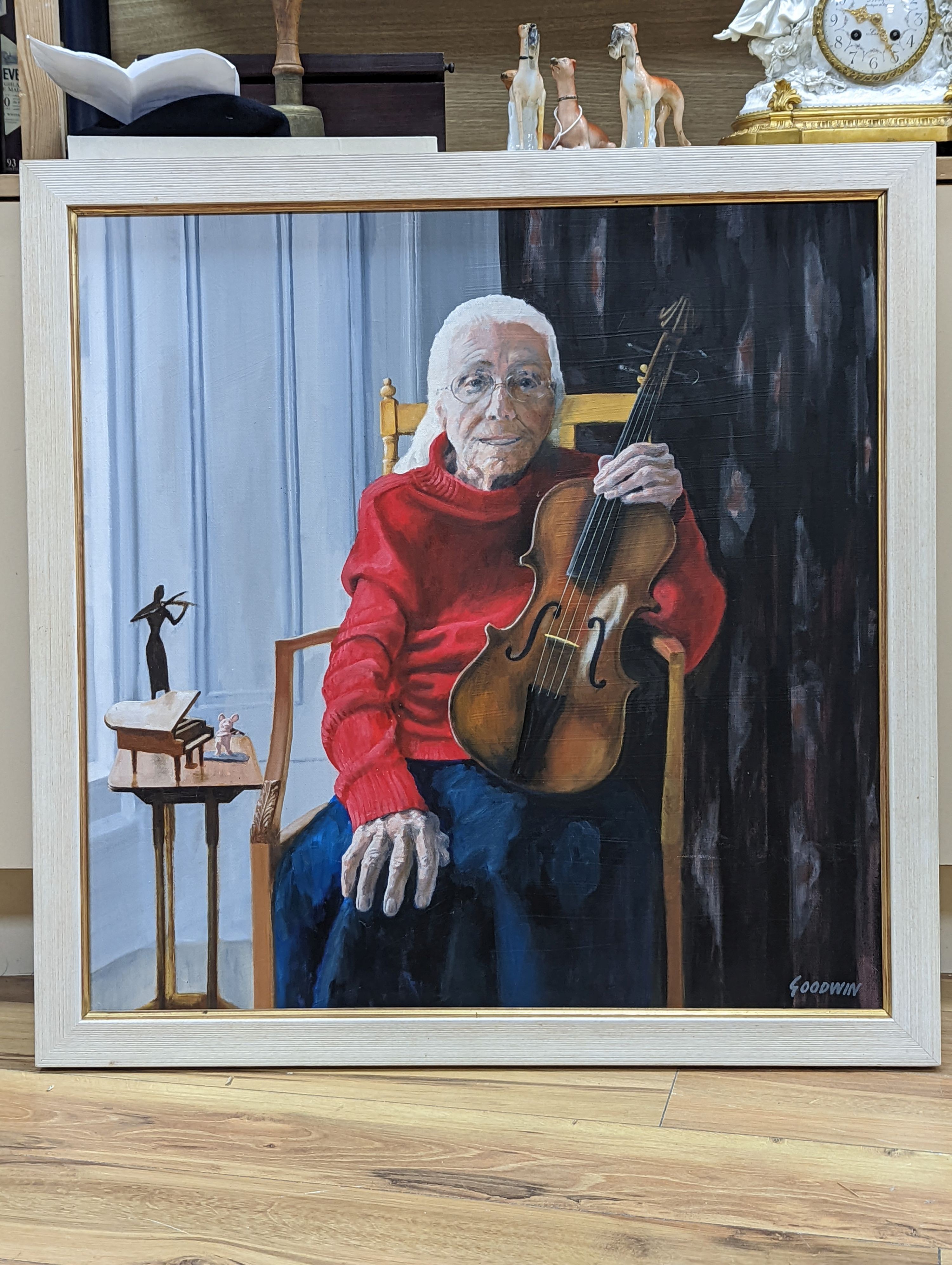 Goodwin oil on canvas, portrait of the violinist Joan Spencer 73x73cm